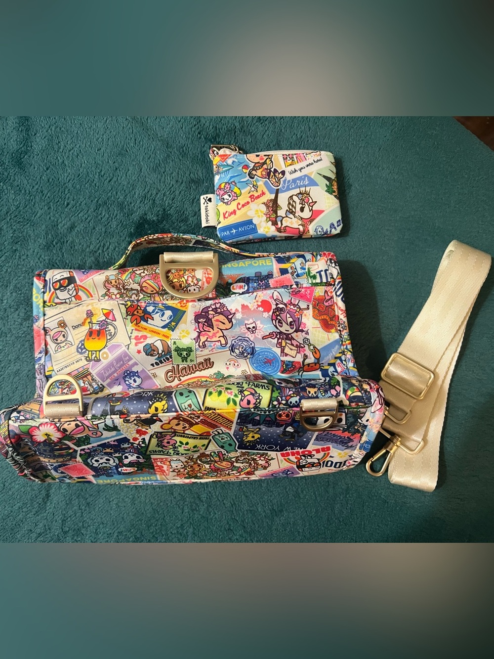 tokidoki Multicolor Comic Print Crossbody Bag with Gold Strap - Picture 2 of 2
